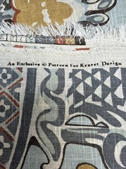 3 Yd Kravet Fabric Linen Drapery Upholstery Blue Orange Yellow White Floral