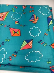Bright Kite Print Cotton Fabric 1/2 yard x 46″ Blue Quilting Sewing Crafts