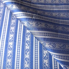Silver Blue Paisley Stripe Brocade Fabric 58″ Vintage Reversible By The Yard