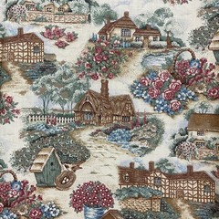 Vintage English Cottages & Birdhouses Cotton Fabric 110” x 45” Spring Industries