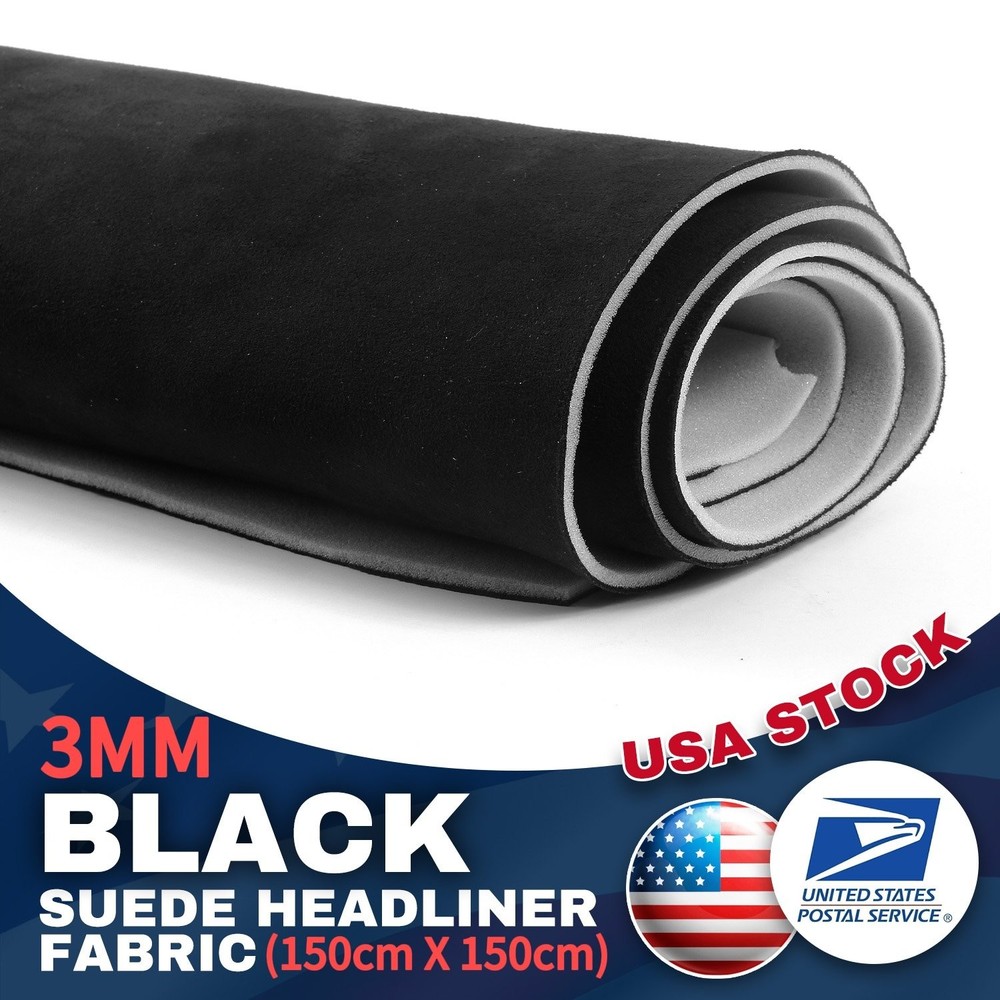 60″x60″ Black Suede Headliner Fabric Foam Back Roof Repair Upholstery Material