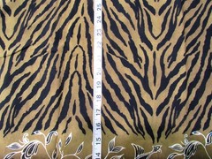 1 yd x 54″ Rayon Fabric Single Border Zebras & Florals, Tans (greenish Tint)