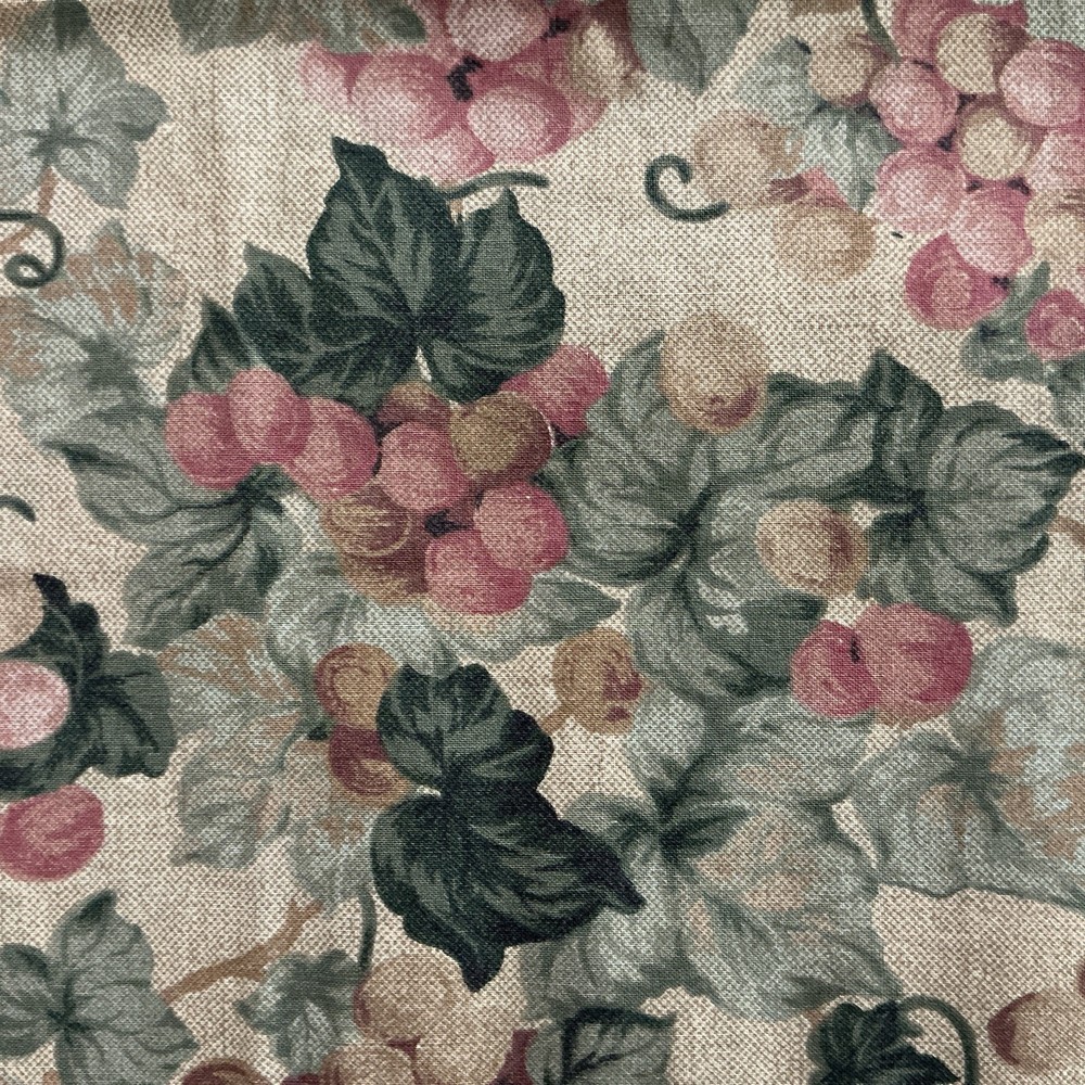 1 Yd x 44” Cotton Fabric by Cranston Pink Mauve Grapes on Green Vines
