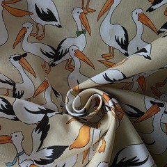 Pelicans on Tan (Some w/ Neck Ties!) – So Cute! From Japan, Cotton Shirting