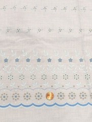 Vintage Blue Flocked Fabric Floral Scallop Faux Eyelet Lacy Design 2 yards x 45″