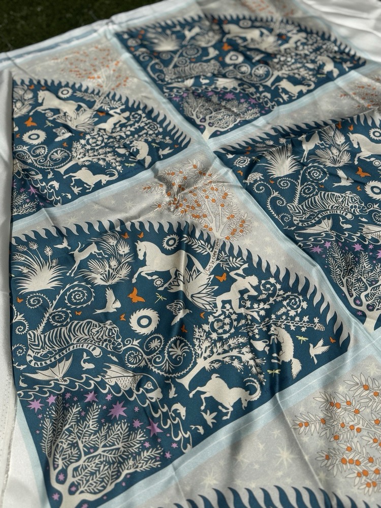 Deadstock Herms 100% Silk Twill Fabric Panel 16”x44” Scarf Logo