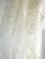 Ivory Polyester Sheer Mesh Floral Pattern Raschel Lace 60″ Fabric By The Yard