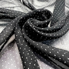 Chiffon Poly Black & White Polka Dots Sheer Fabric Lot of 3 Yards &12″ for $ 10