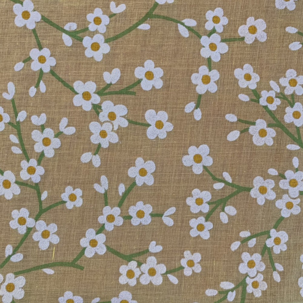 Vintage Sheer Yellow Floral Felted Speciality Fabric Approx 93×44”