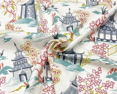 BALLARD DESIGNS SUKI BLUE CHINOISERIE VILLAGE MULTIUSE FABRIC BY YARD 54″W