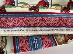Farmall Tractor Fabric Country Farm Border Print Red Bandana Western Kids BTY