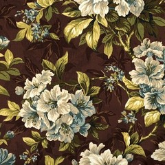 Mill Creek Floral Cotton COFFEE Brown Teal Drapery Curtain Pillow Fabric BTY