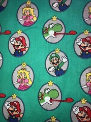 Super Mario Bros. On Green Cotton Fabric 1/2 Yard (18 By 44”) New