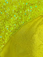 Stephanie IRIDESCENT YELLOW Sequins on YELLOW Stretch Velvet Fabric by the Yard