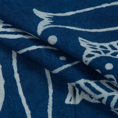 Indigo Fish Print Fabric Cotton Hand Block Summer Dressmaking Fabric By The Yard