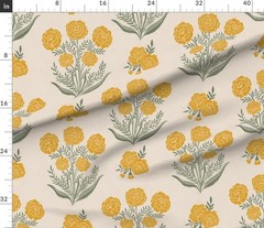 Spoonflower Petal Signature Cotton fabric–Golden Block Print Marigolds