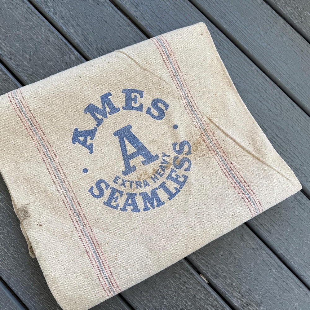 Vintage Ames Seamless Old Heavy Canvas Style Stripe Seed Sag or Bag