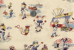 1940s Vintage Style SAILORS *STORY BOOK* Marcus Bros. Ivory/Cream Fabric 1 YARD