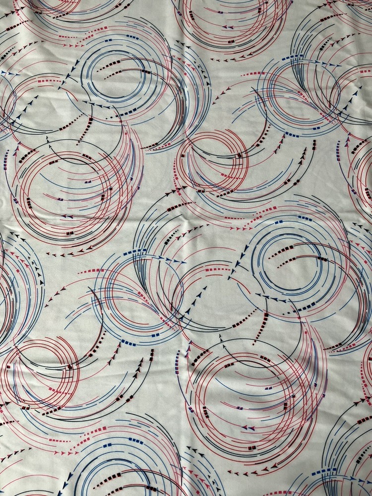 1 yard 60″ wide Vintage Siltex Allover Circle Arrow Pattern red blue black ink