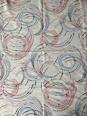 1 yard 60″ wide Vintage Siltex Allover Circle Arrow Pattern red blue black ink