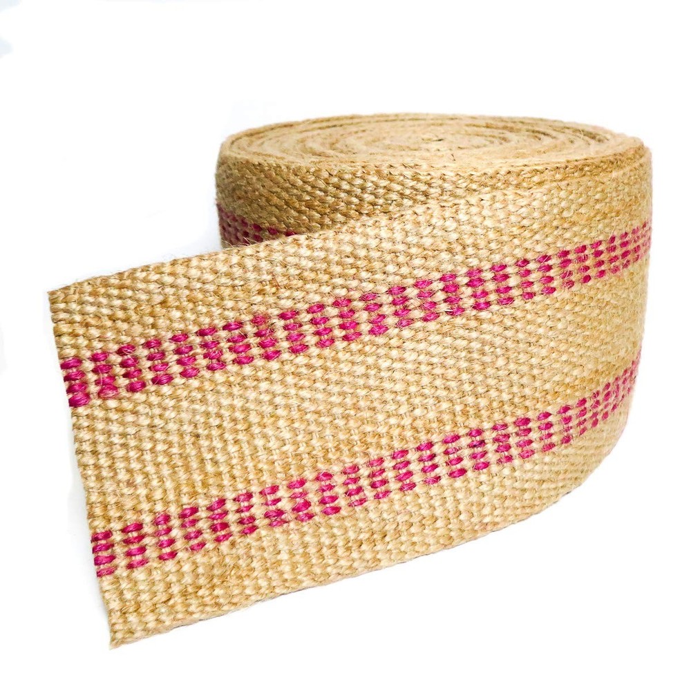 Upholstery/Craft Jute Webbing (Burlap) 3.5 Inches X 10 Yards-Natural W/Red St…