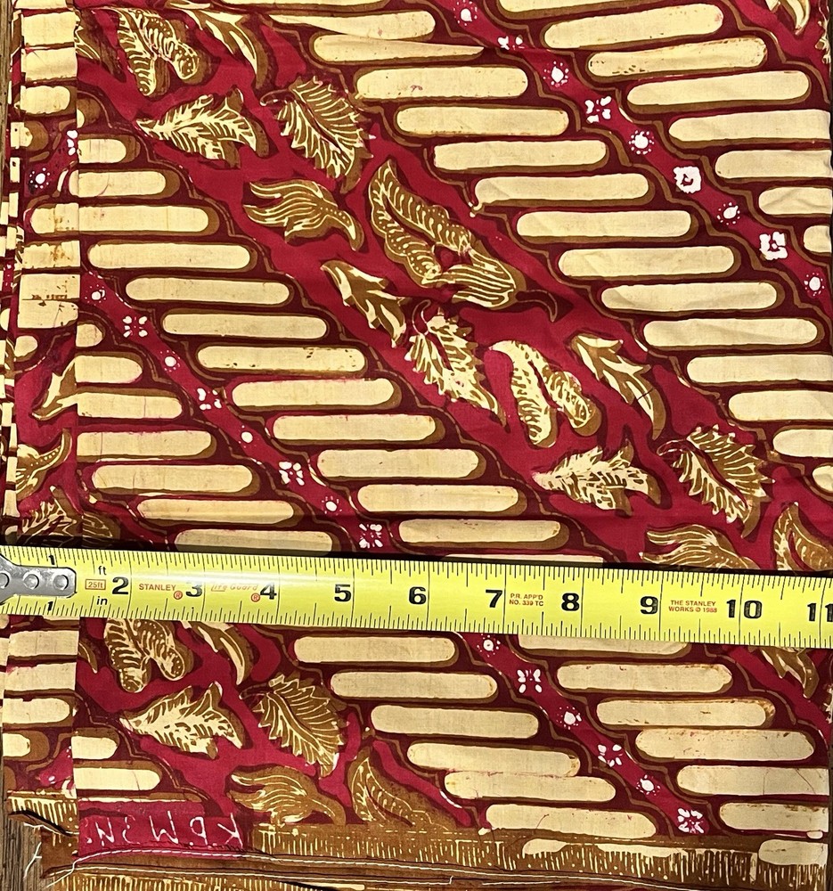 Vintage Indonesian Batik Cotton Fabric 41″ x 85″ Hand Stamped Parang Pattern 70s