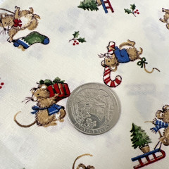 Christmas Mice Print Fabric Hanging Stockings Pulling Sled Candy Cane 39″ x 43″