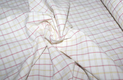 1/2 Metre – White Cotton Fabric w Yellow & Red Checks, Mid Weight, 152cm Wide