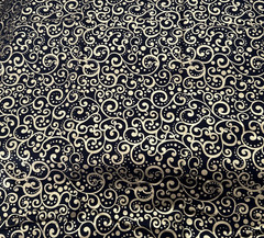 Lux Timeless Treasures Black Gold Metallic Scroll Cotton Quilting Fabric 46X42