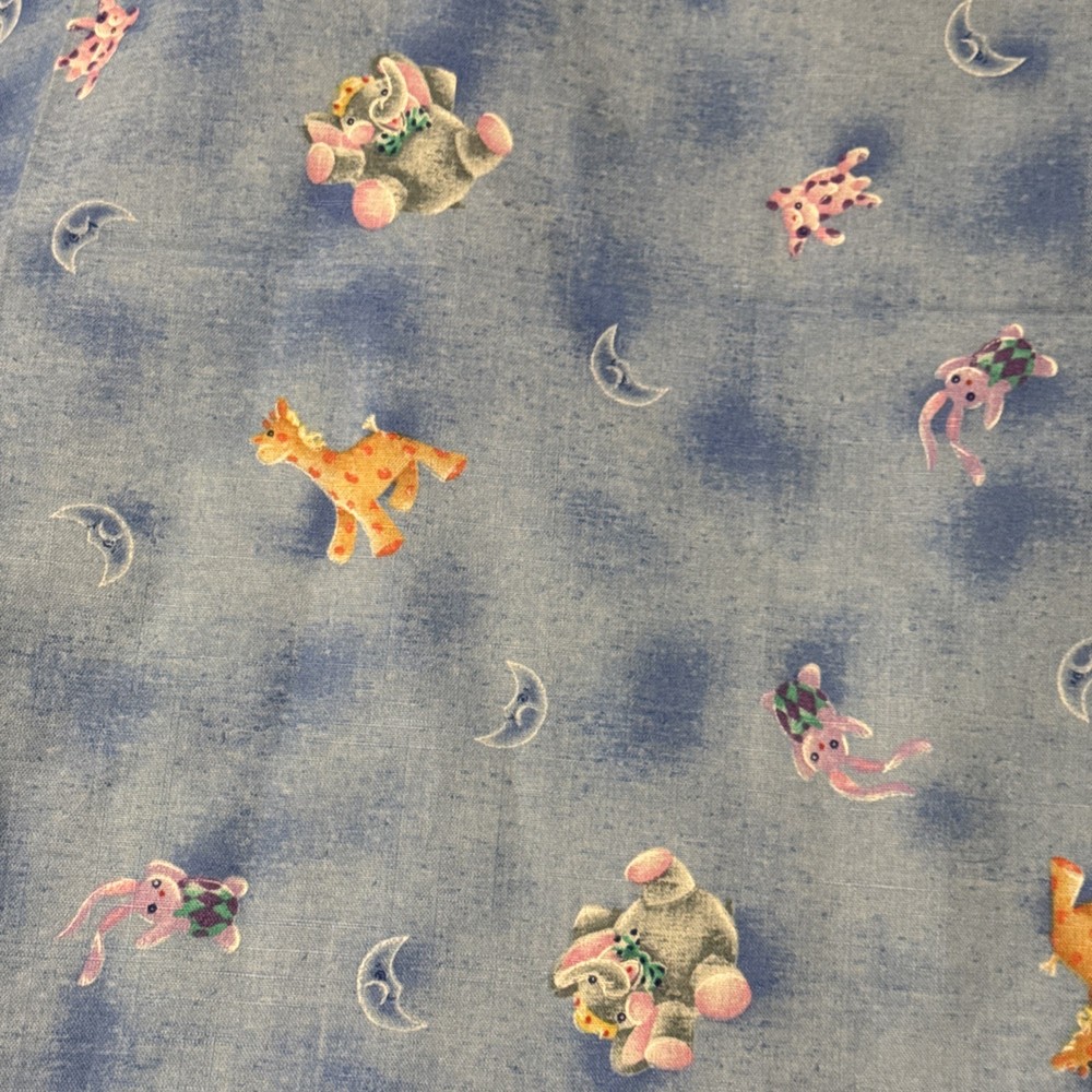 Baby Giraffe Elephant Bunnies Fabric On Blue Cotton By The Yard Rare