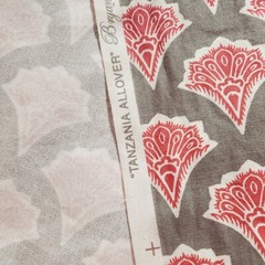 Red Gray Scallop Plume Damask Print Upholstery Cotton Fabric 54″ By The Yard