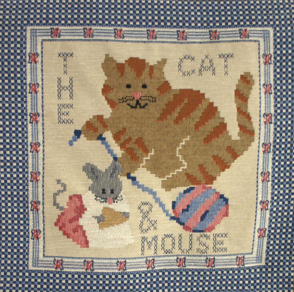 13.375″ Tapestry Square – The Cat and Mouse Animals Fabric Print Square M214.03