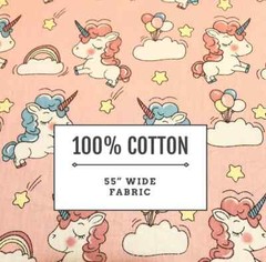 60” Width 100% Cotton Pink Blue Unicorn Fabric 1 Yard Piece Sewing Quilting