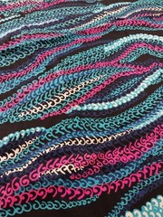 Vintage – 2 1/2 yards 45″ wide Bright Pink Blue Black Unique design Poly/Cotton
