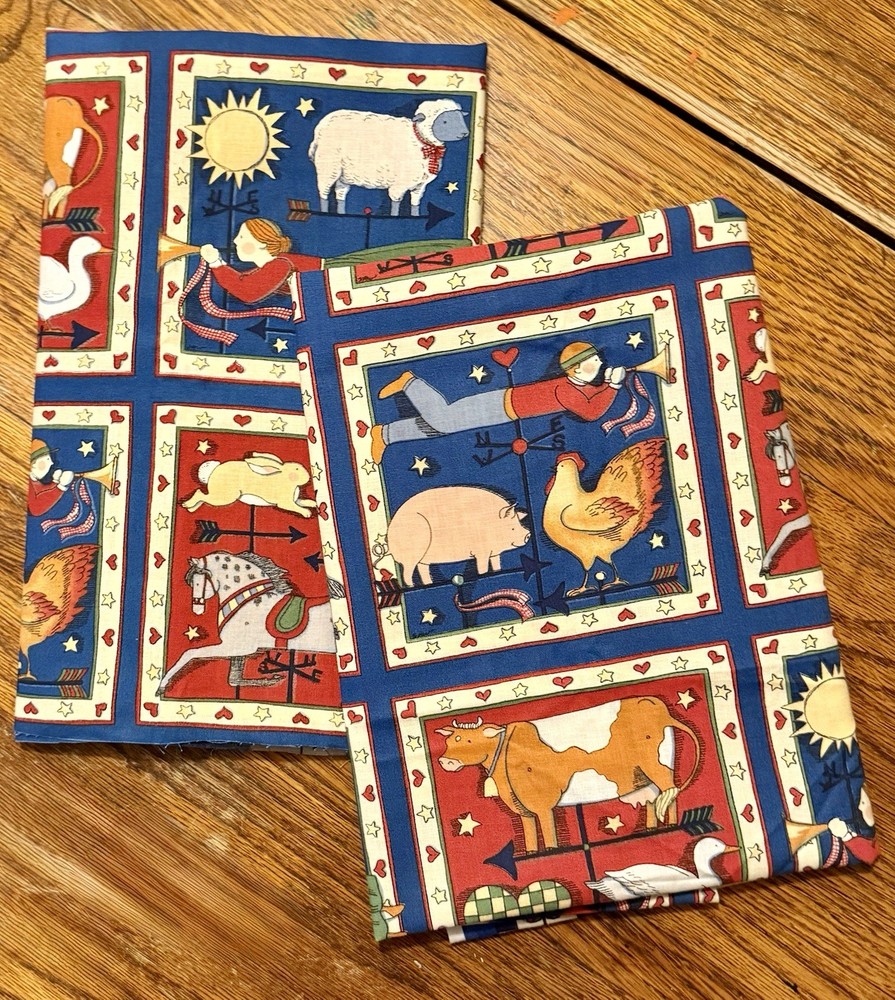 Vintage Susan Winget Americana Farm Fabric Lot 1995 Primitive Country 2 Pc