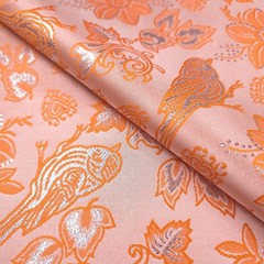 Metallic Brocade Fabric Tangerine Orange Bird Heart Floral 57″ Wide by the Yard