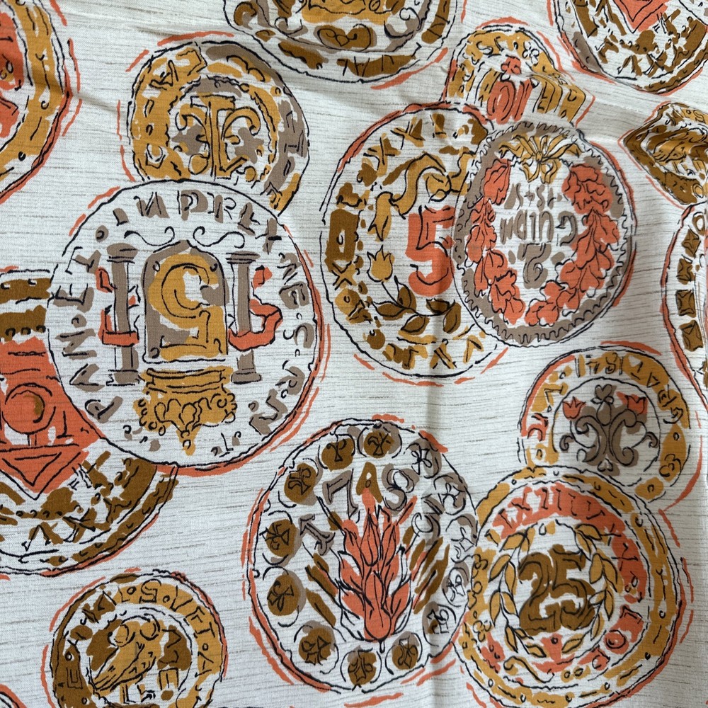 1960’s 1950’s Vintage Coin Old Money Fabric Orange Brown 3 Yards 36inches Wide