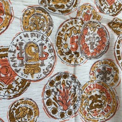 1960’s 1950’s Vintage Coin Old Money Fabric Orange Brown 3 Yards 36inches Wide