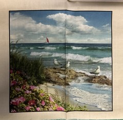REALISTIC BEACH SCENES COASTAL LIFE SEASIDE 6 BLOCK COTTON FABRIC PANEL