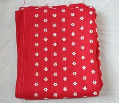 Embroidered White Daisy Linen Cotton Fabric Slub Woven West Germany Green OR Red