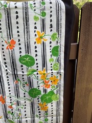Dupont 1970s Green And Orange Flowers Cotton Fabric MCM Vintage – 25″ x 41″