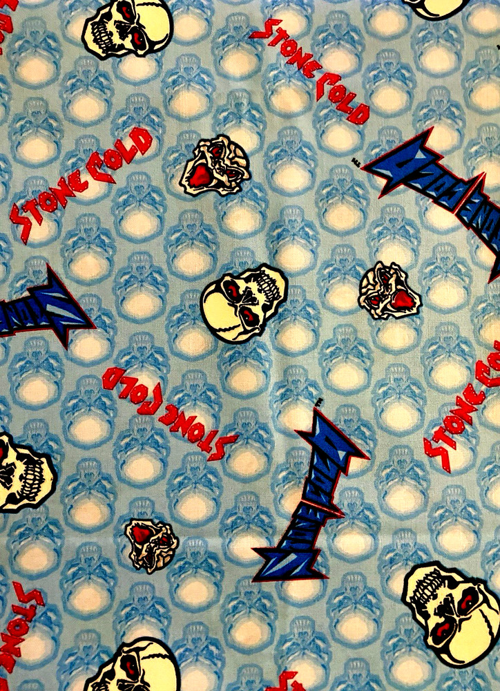 3 PCS VTG 1999 Officially Licensed WWF Stone Cold Blue Cotton FABRIC 3 1/2 Yds+