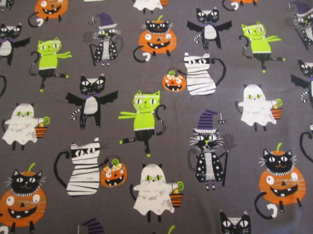 Halloween Fabric Stretch JoAnn’s Doodle Cats Pumpkins Ghosts 1yd x 54