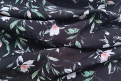 55” Wide By Yard Soft Rayon Fabric Vintage Black White Flower Viscose Material