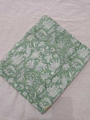 Indian 5 Yard Cotton Handcrafted Hand Block Floral Print Green Fabric