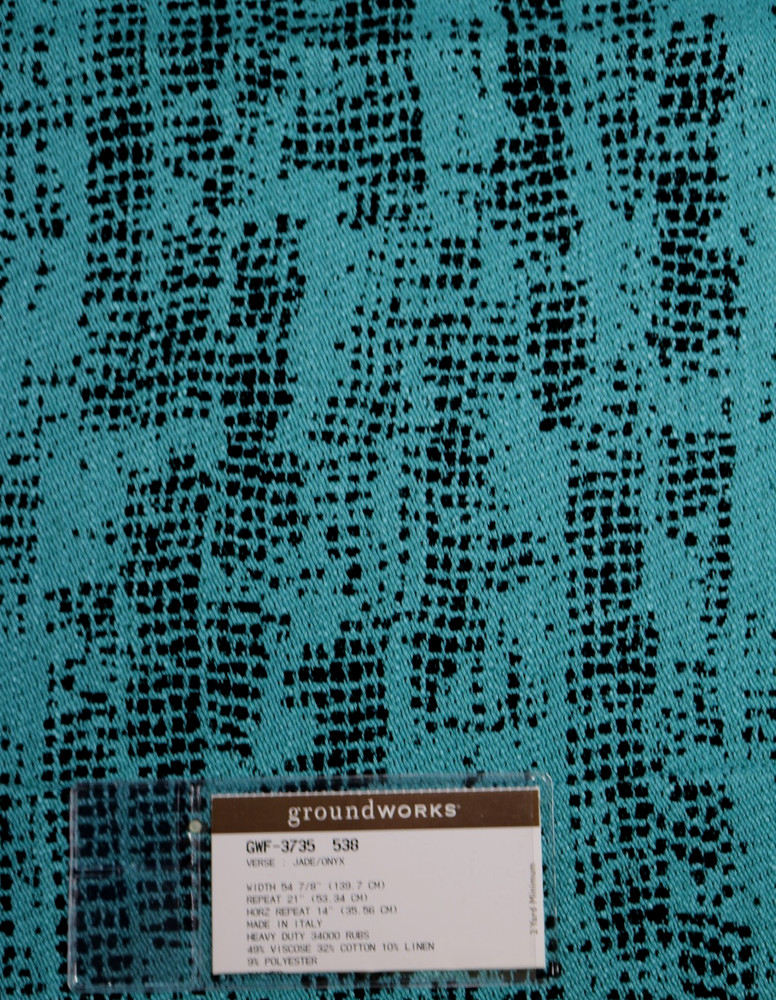 Kelly Wearstler Groundworks Fabric Remnant 22″x25″ Pattern “Verse” Jade/Onyx
