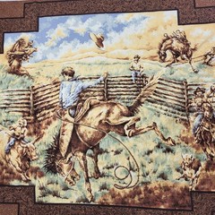 Vintage Western Rodeo Horse Fabric Panel Rodeo Old West Bronco