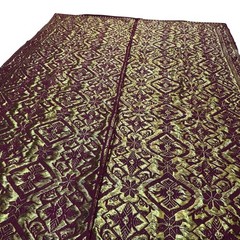 Indonesian Songket Sarong 39×68 Gold Thread Metallic Brocade Maroon