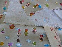 100% COTTON “TAN”BIRTHDAY ANIMALS PANDA RABBIT BEAR LION 2YD 45″W TAIWAN CUTE!!
