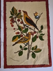 3 Fabric Panels Birds Botanical 13.25×9 Inch